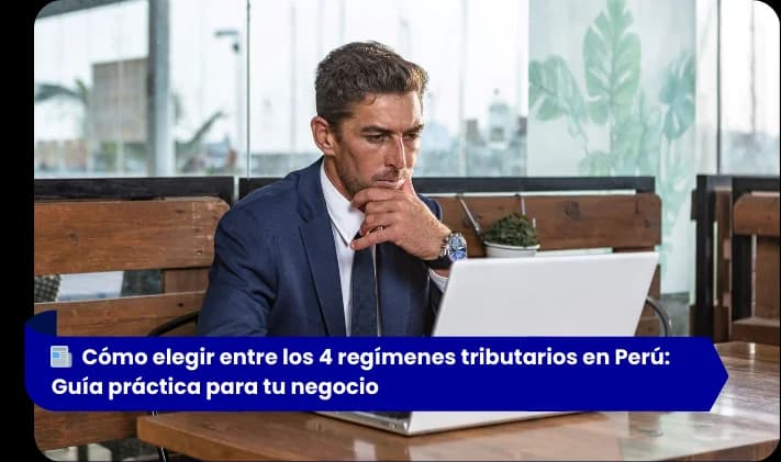 Infografía comparativa de los 4 regímenes tributarios en Perú: NRUS, RER, RMT y Régimen General, con sus diferencias en ingresos, impuestos, comprobantes de pago y obligaciones contables.”